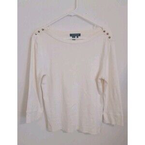 Lauren Ralph Lauren Pullover Knit Top Womens Large Ivory 3/4 Sleeves Preppy